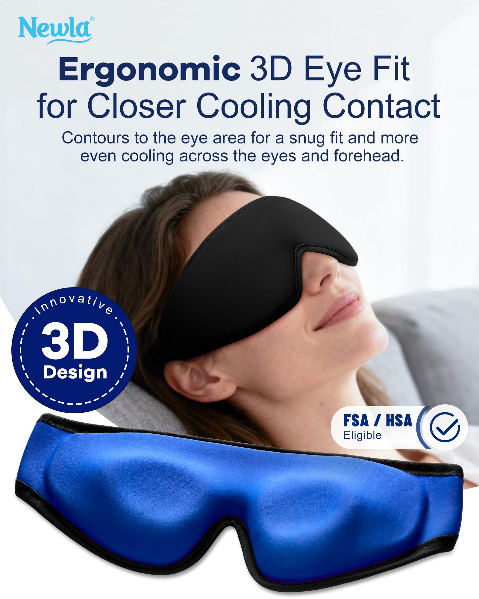 Cooling Gel Eye Mask for Puffy Eyes, Larger Full-Eye Cold Compress for Swelling, Ice-Cold Gel Therapy, Forehead & Upper Cheek Cooling Relief, Reusable Ice Pack for Eyes, FSA Eligible HSA, Black