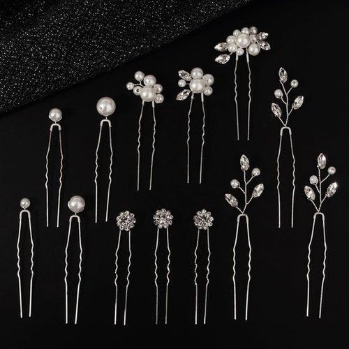 13 Pieces Pearl Crystal Bridal Hair Pins Rhinestone Flower Wedding Hair Pieces Prom Accessory for Women Wedding Hairstyles