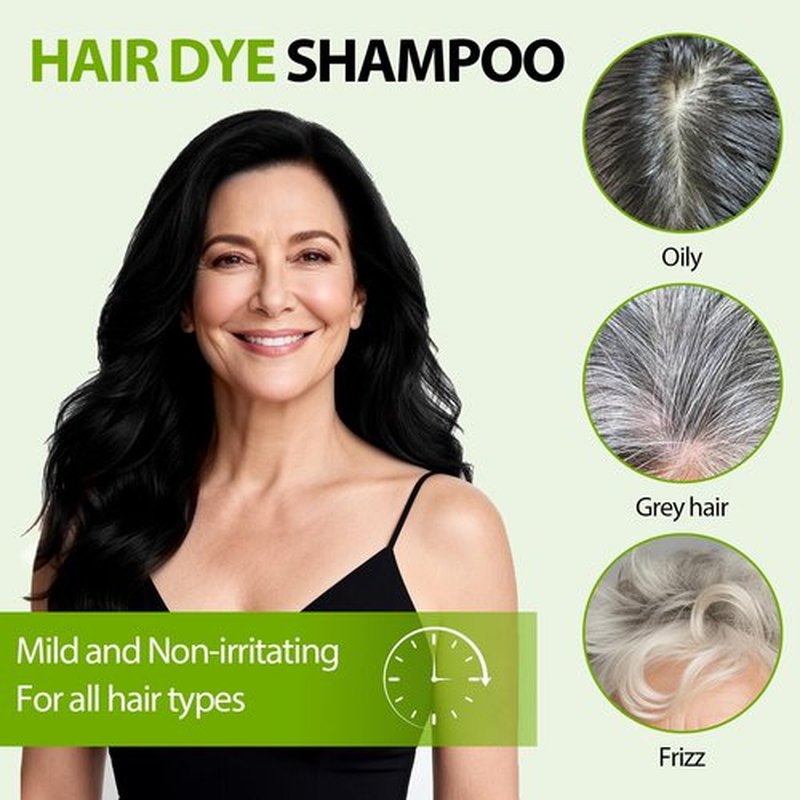 RKQNIER Black Hair Dye Shampoo for Women & Men, 15 Min Gray Coverage, 3 in 1 Semi-Permanent Color with Natural Herbal Ingredients