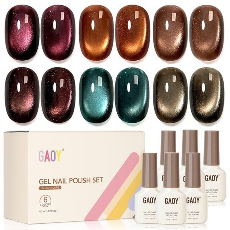 GAOY Cat Eye Gel Nail Polish Set - 6 Holographic Colors for Stunning DIY Nail Art | UV Soak Off
