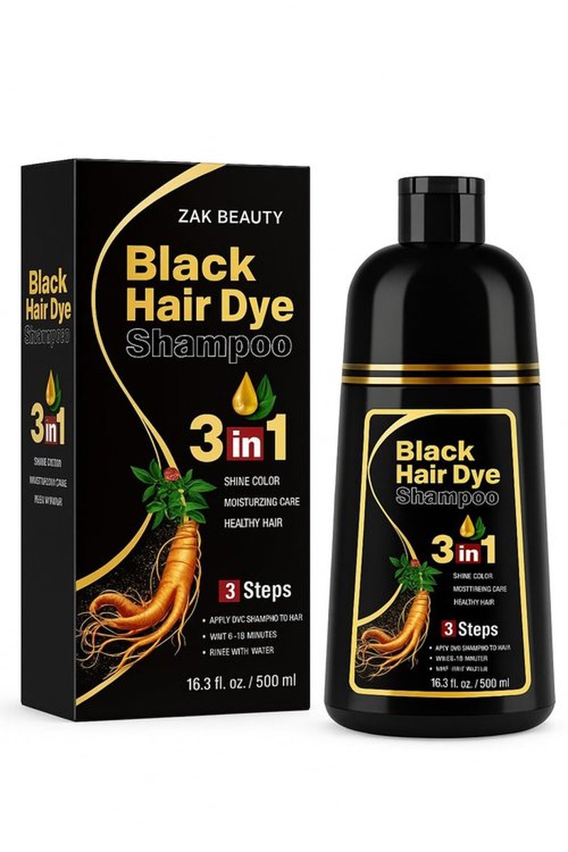 Black Hair Dye Shampoo 3 in 1 Instant Black Color, Moisturizing & Nourishing Formula Herbal Hair Dye for Men & Women,Long-Lasting Shine- Just wait 15-20 minutes and rinse with water (500 ml)