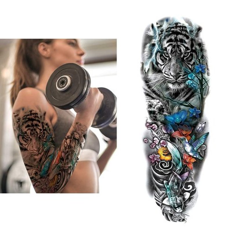 Aresvns Christmas Temporary Sleeve Tattoo for Men and Women (L19“xW7”),Waterproof Japanese Military Fake Tattoos Long lasting,Full Arm Totem Temporary Tattoos for BBQ Pool Beach Party