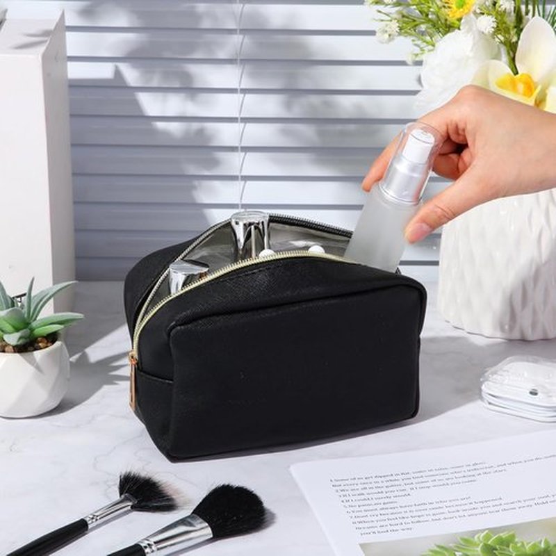 Sweetude Makeup Bag Set - 10 Pcs PU Leather Cosmetic Pouches for Women | Travel Toiletry Bags (Black)