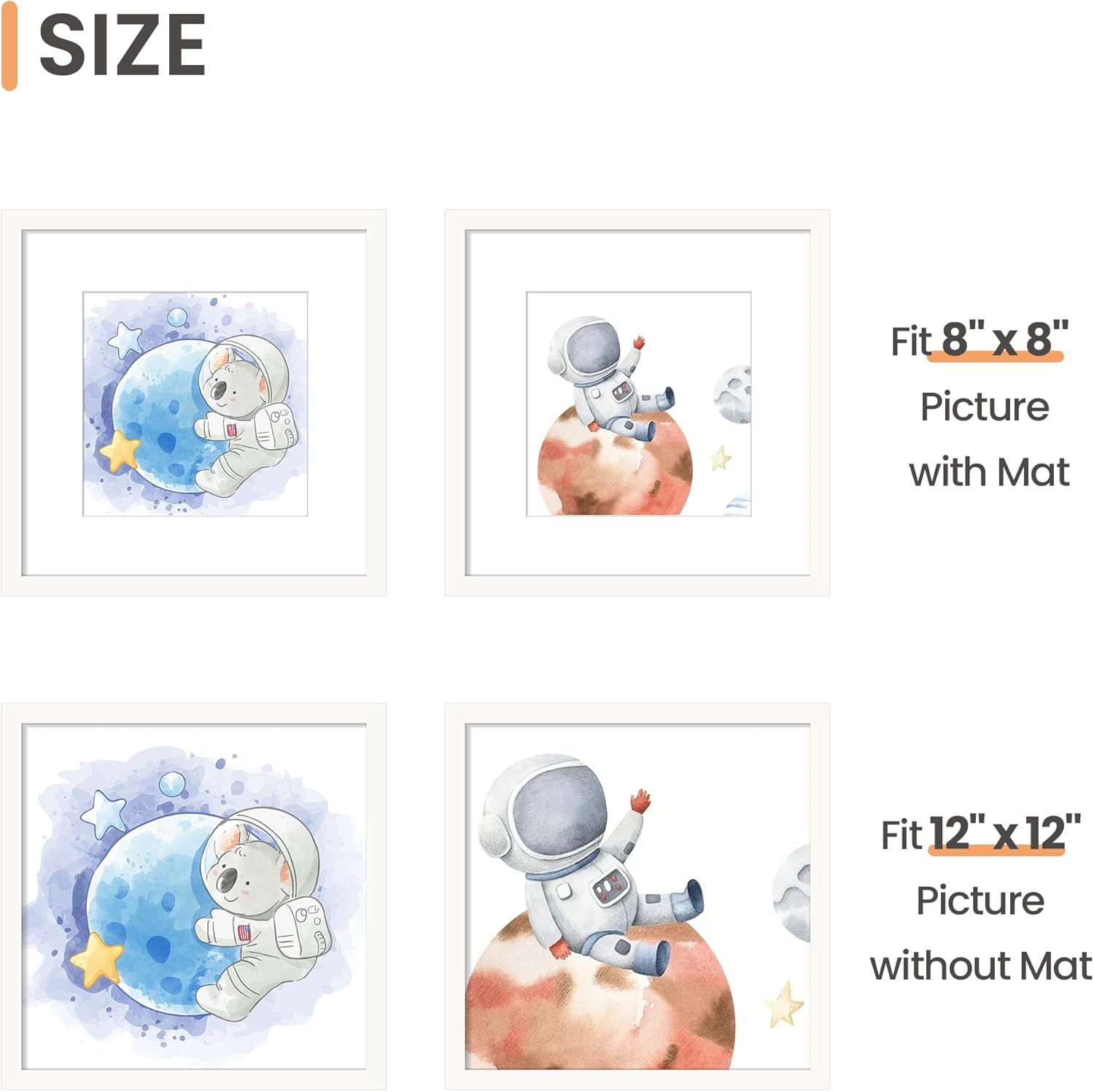 Upsimples 12x12 Picture Frame - Display 8x8 Photos with Mat or 12x12 Without | White, Single Pack
