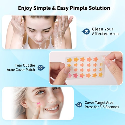 Dazzlook Star Pimple Patch with Salicylic Acid Tea Tree Oil & Centella Asiatica, Hydrocolloid Pimple Stickers Iridescent Colors 96 Pcs 2 Sizes, Cute Star Heart Shaped Zits Blemishes Breakouts Patches