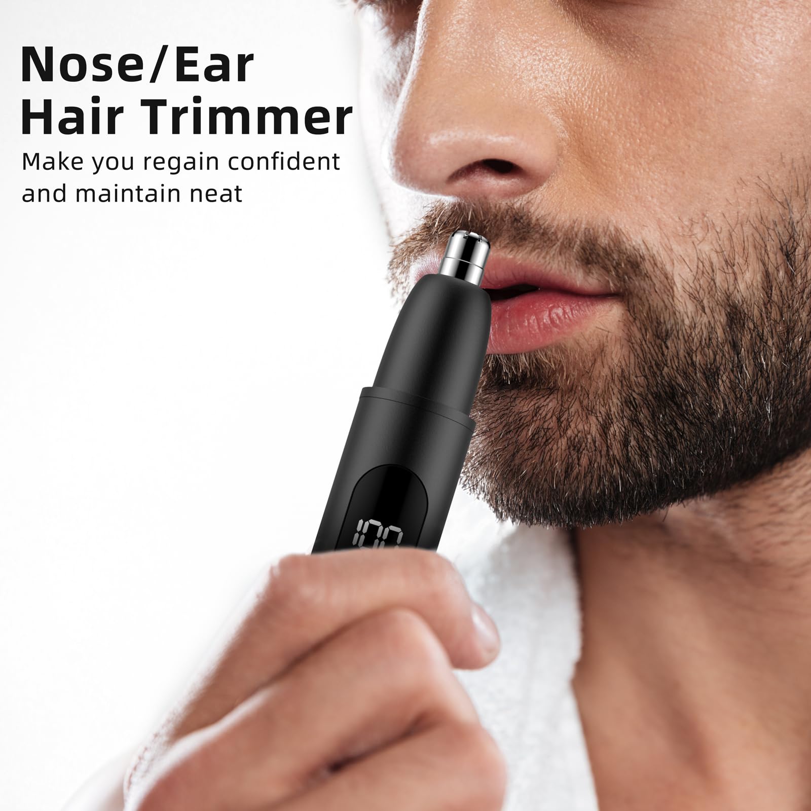 Smity Nose Hair Trimmer, Rechargeable Cordless Painless Ear Eyebrow Trimming Tool Dual Edge Blades Razor Easy Cleansing with LED Light for Man Woman (Pink)