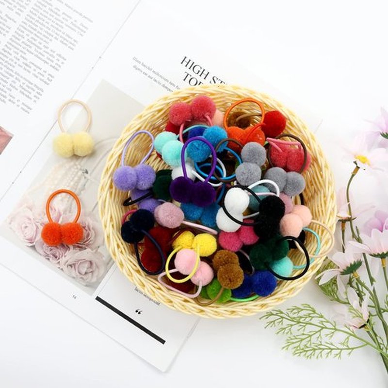 Dizila 48 Pieces/24 Pairs Candy Colors Cute Small Fuzzy Pompom Hair Ties Scrunchies Pom Pom Elastics Pigtail Ponytail Holders Fluffy Balls Rubber Bands Ropes Hair Accessories for Baby Girls Kids