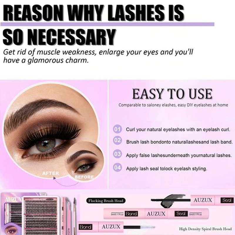 Natural False Eyelashes Cluster DIY Reusable, Lashes Clusters Kit with Bond, Seal&Tweezers | 300+ Eyelashes Cluster 10-16mm (30D&40D&50D) | At Home Lashes kit for Beginners, Valentine's Best Gift