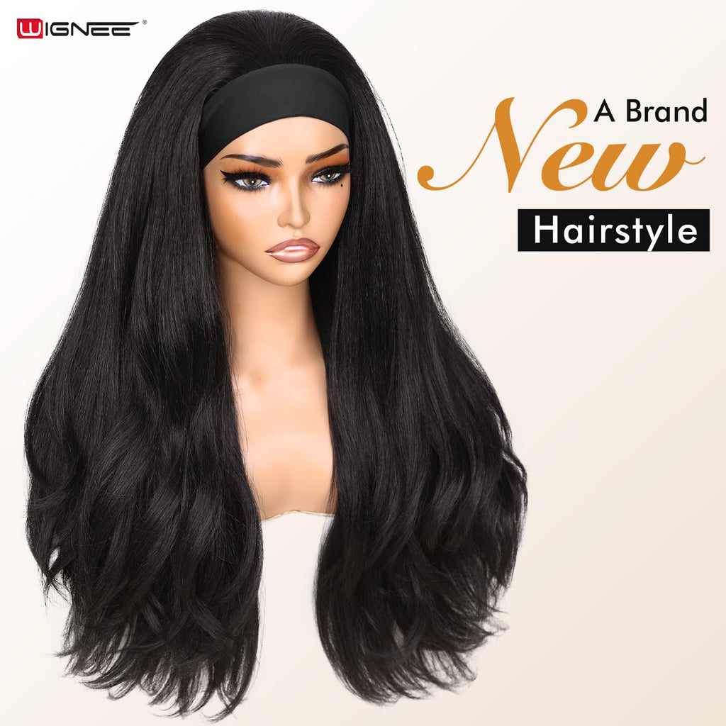 WIGNEE Yaki Curly Headband Wig Synthetic Layered Kinky Straight Half Wig Wear and Go Glueless Headband Wigs For Black Women