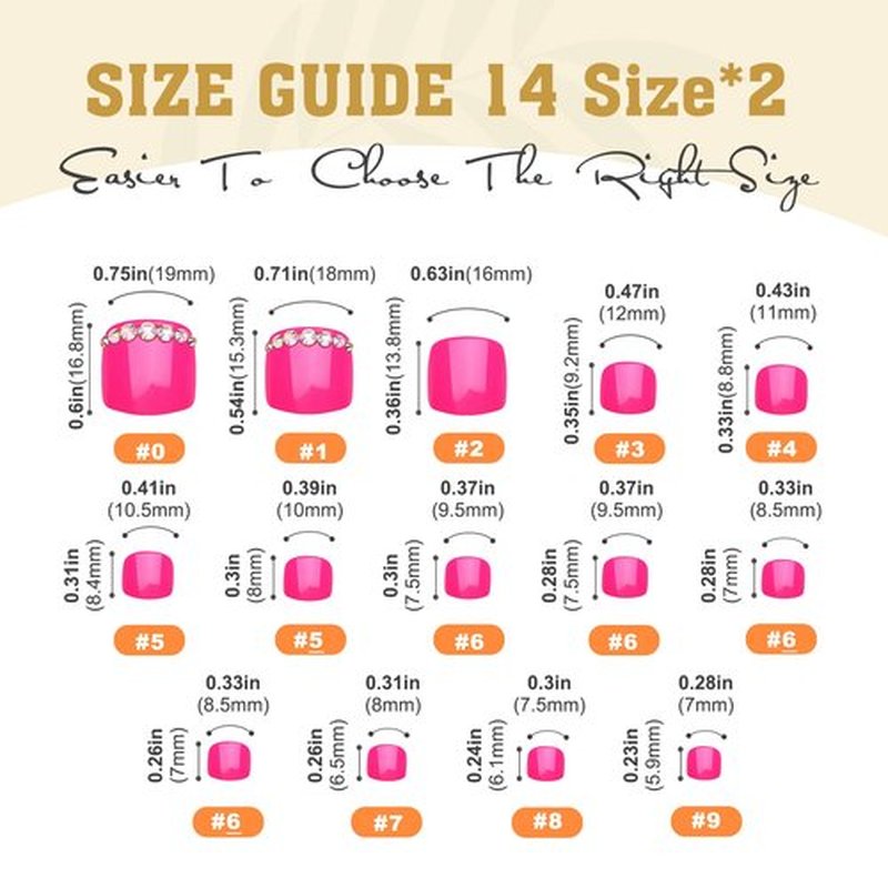 Artquee 28pcs Hot Pink Short Press on Toenails Glossy Square Fake Toe Nails Art Rhinestones Design Beach False Toes Nail Kit Tips Cute Artificial Toenail for Women in 14 Sizes