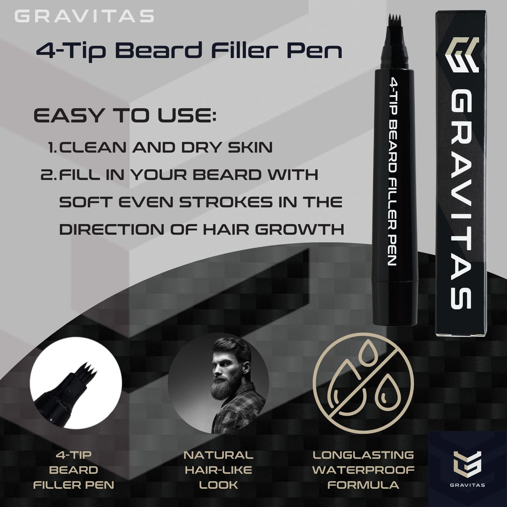 Gravitas 4-tip Beard Filler Pen for Men (Dark Brown)