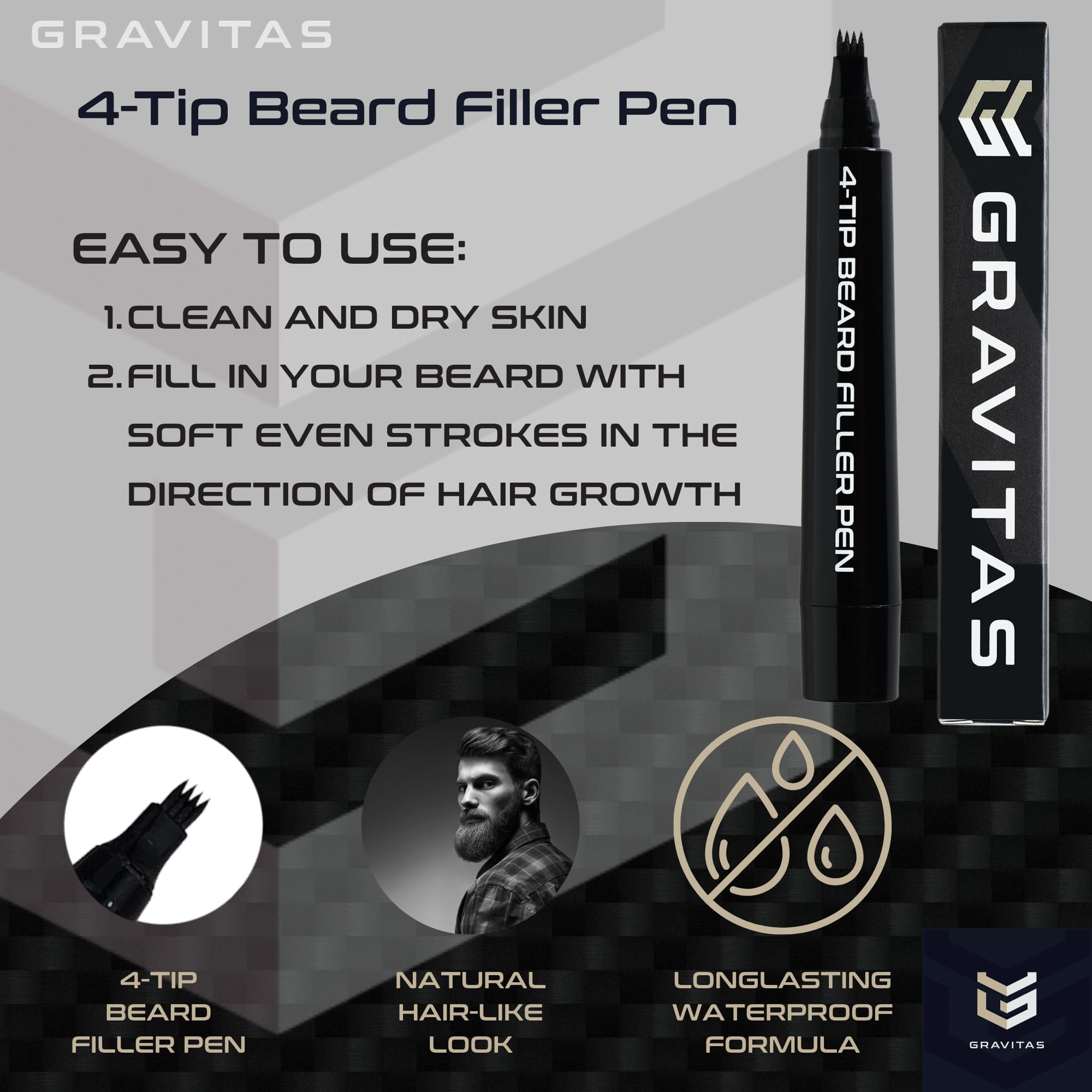 Gravitas 4-tip Beard Filler Pen for Men (Dark Brown)