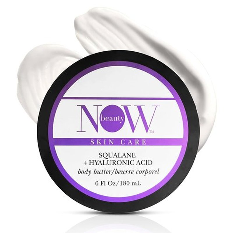 NOW Beauty Squalane Body Butter - Hydrating Lotion with Coconut Oil & Shea Butter - 6 oz Moisturizing Cream for Dry Skin