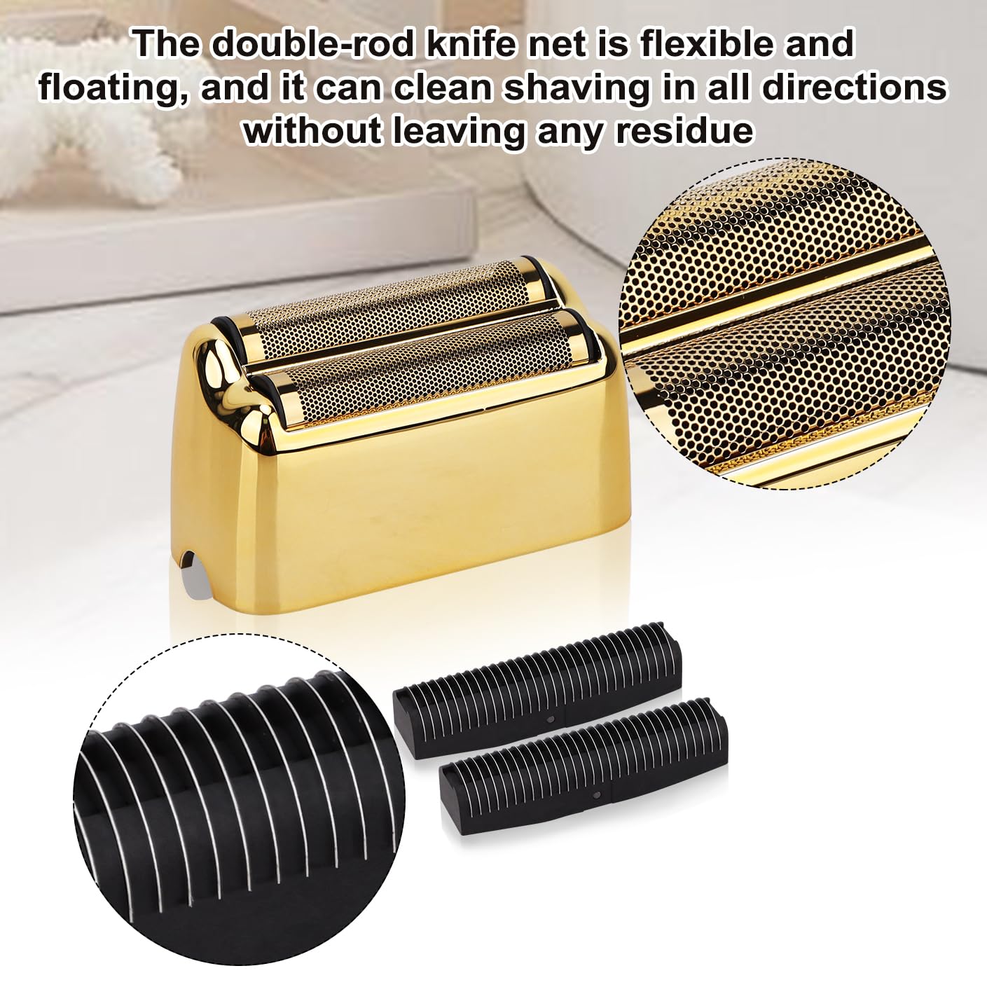 Replacement Foil and Cutter Head - Compatible with Baby*liss Foil Shaver，Double Foil Shaver Replacement Head, Compatible with BaBy*lissPRO trimmer Barberology FXFS2 Electric Razors(Gold)