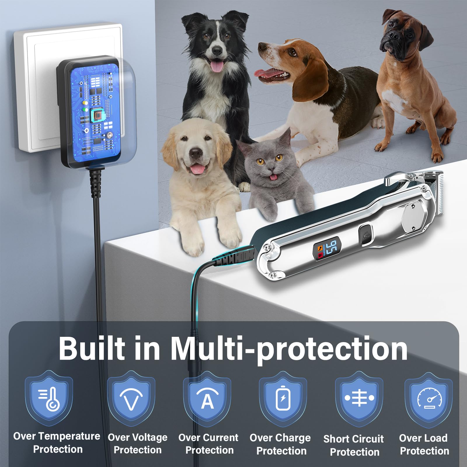 HIENADTOR Dog Clipper Charger Power Cord for oneisall Low Noise Dog Clippers Model RFC-676 RFC676 RFC 676 Power Supply AC DC Adapter for oneisall Rechargeable Stainless Pet Shaver Charging Plug Cable