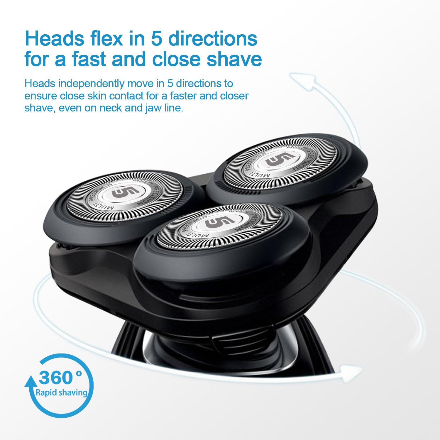 SH50 Replacement Heads for Philips 5000, 6 Pack with Retaining Rings