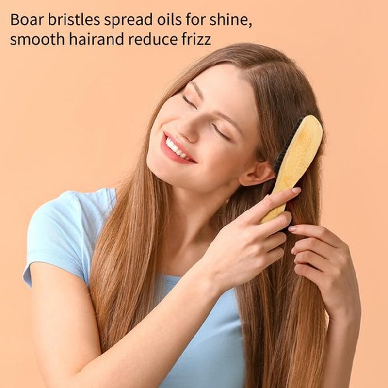 Msnasit Boar Bristle Slick Back Hair Brush for Women, Smoothing Hair, Anti Frizz, Edge Control, Bamboo Hairbrush for All Hair Style-Regular