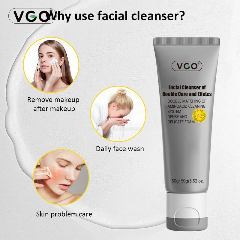 VGO Facial Cleanser, Daily Face Wash of Double Care and Effects, Cleansing Mud Mask & Amino Acid Cleansing All in One Gentle Face Cleanser, 3.52 Oz