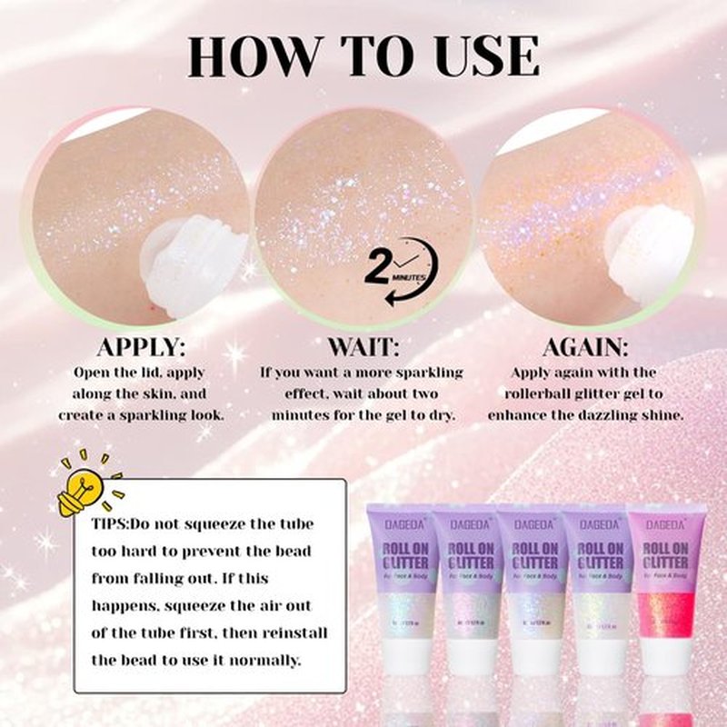 DAGEDA Mardi Gras Roll-on Body Glitter,Holographic Face Hair Glitter Gel for Mardi Gras Accessories,Green Purple Gold Sequins Body Shimmer Makeup Carnival Outfits Accessories for Women 50ml