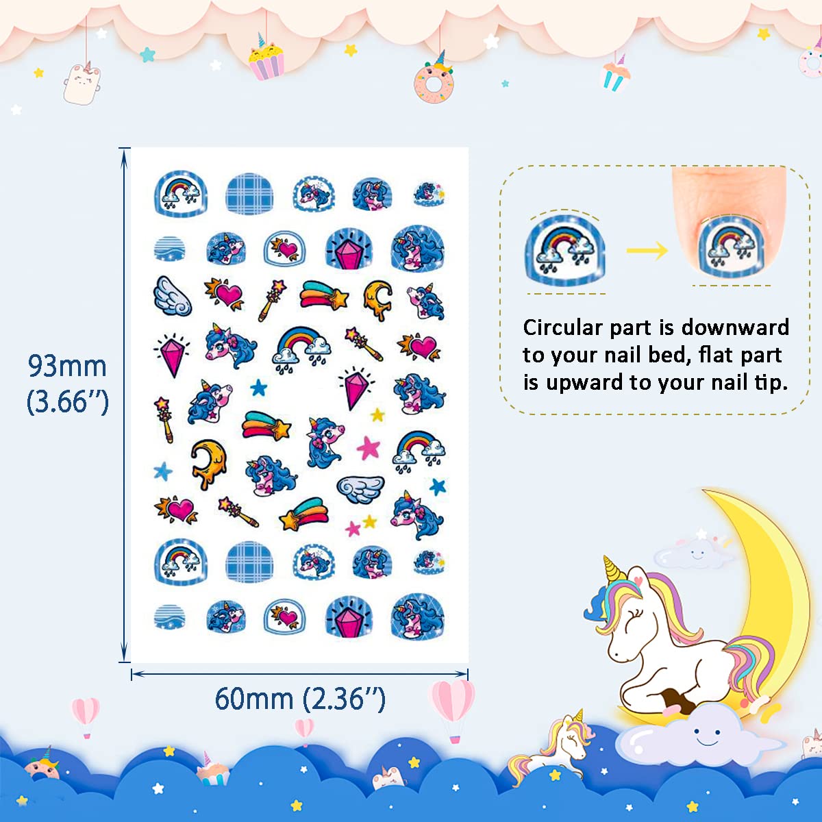VIWIEU Small Unicorn Nail Stickers and Decals for Kids Little Girls 12 Sheets Birthday Party Favors, 600+ Cute Toddler Tiny Fingernail Wraps, Easter Basket Filler, Christmas Holiday Gift