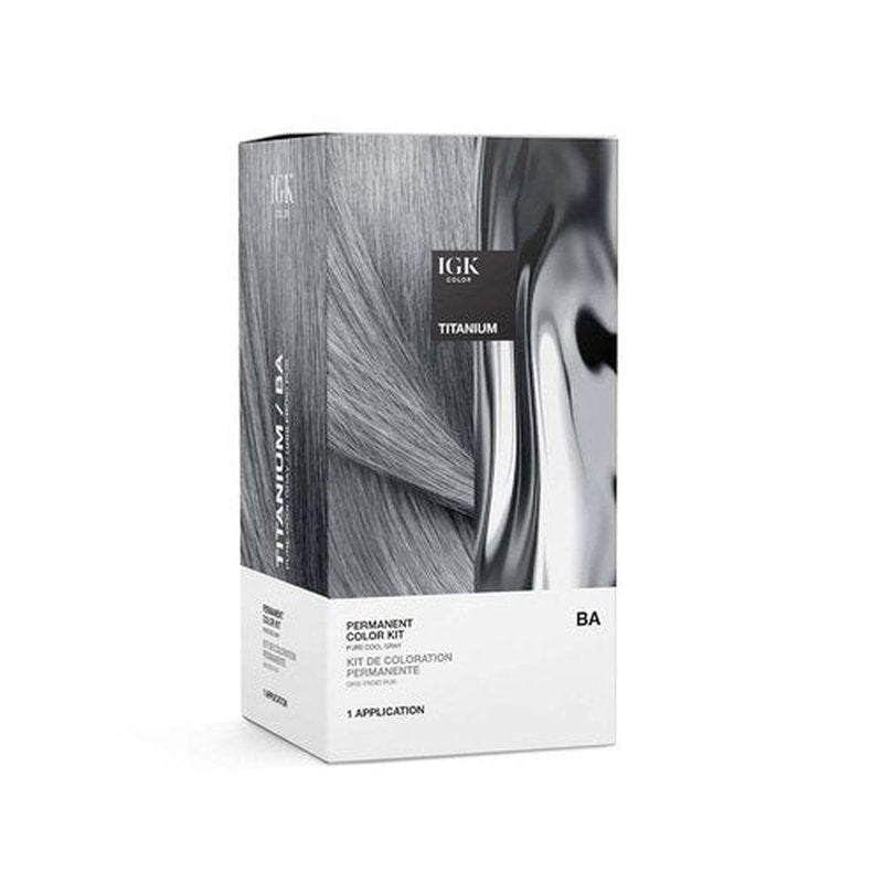 IGK Permanent Hair Dye Color Kit - BA Titanium Pure Cool Gray | 100% Gray Coverage, Strength & Shine