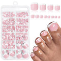 LoveOurHome 168pc French Tips Press on Toenails Women Fake Toe Nail with Glue Tab, Light Pink Acrylic Toe Nails Press ons Pedicure French Glue on Toenail Press-ons Nail Toes Tips False Nails for Feet