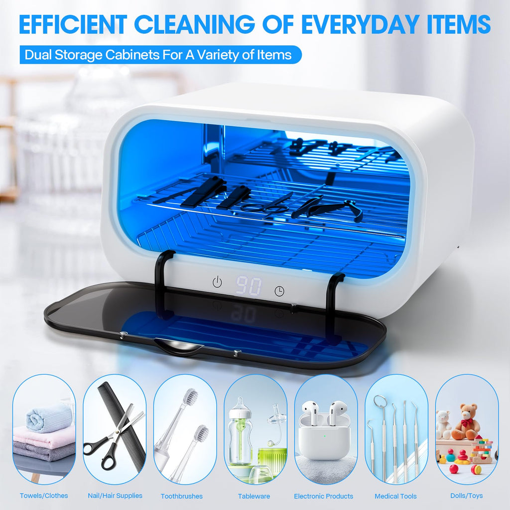 Nail Tool Cleaner Cleaning Cabinet, LXIANGN Smart Cleaner for Esthetician 12L Double Layer Large Capacity Cleaner Box Machine for Beauty Salons, Spas, Baby Bottle, Toys, Home Use (White)