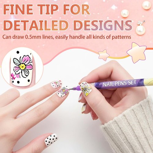 Sunnydeer 12 Colors 0.5mm Nail Polish Pens, Nail Paint Pens, Nail Pens for Kids, DIY Design & Home Craft(Colorful)