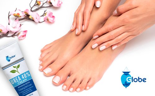 Globe (2 Pack Urea Cream 40% - (4 oz) Intensive Hydration for Dry and Cracked Heels, Feet, Hands, Elbows and Knees - Callus Remover for Women - Helps Athletes Foot - Foot Odor - Total 8 oz