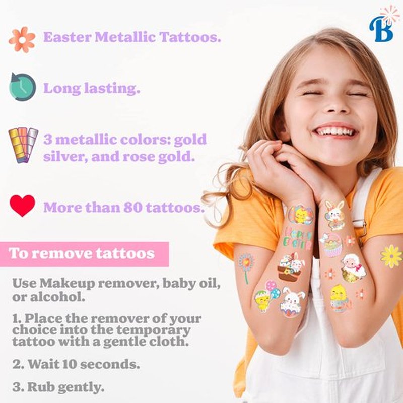 Easter Temporary Tattoos for Kids 100 Metallic Easter Tatoos, Easter Trinkets Non Candy Easter Egg Fillers Stuffers Bulk Giveaways Easter Basket Religious Goodie Bags Toys, Class Prize Party Favors