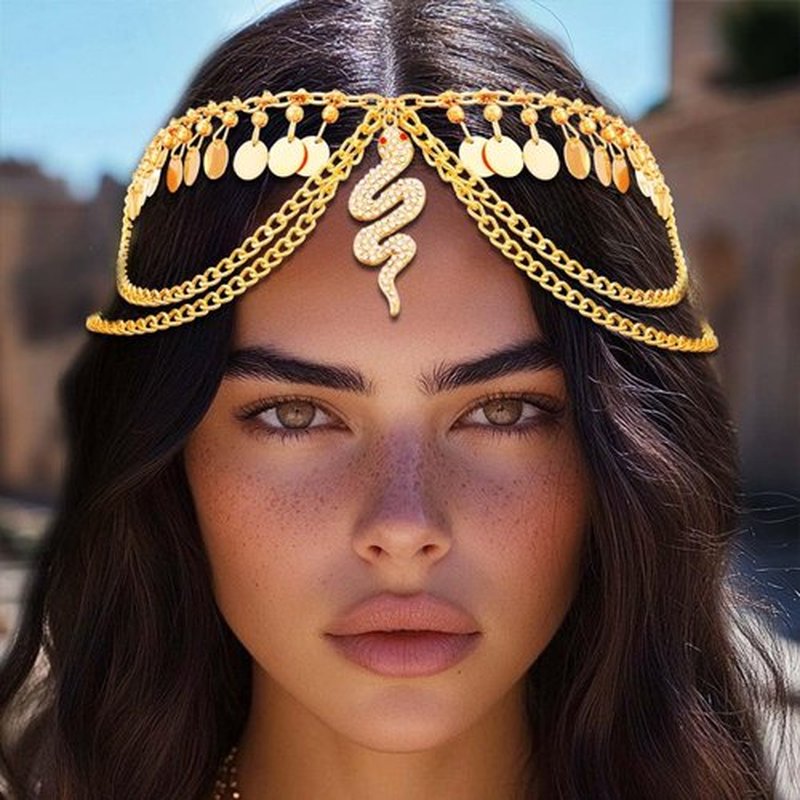 Sixexey Boho Gold Sequin Head Chain Egyptian Snake Headpiece Festival Cleopatra Costume Hair Accessories for Women