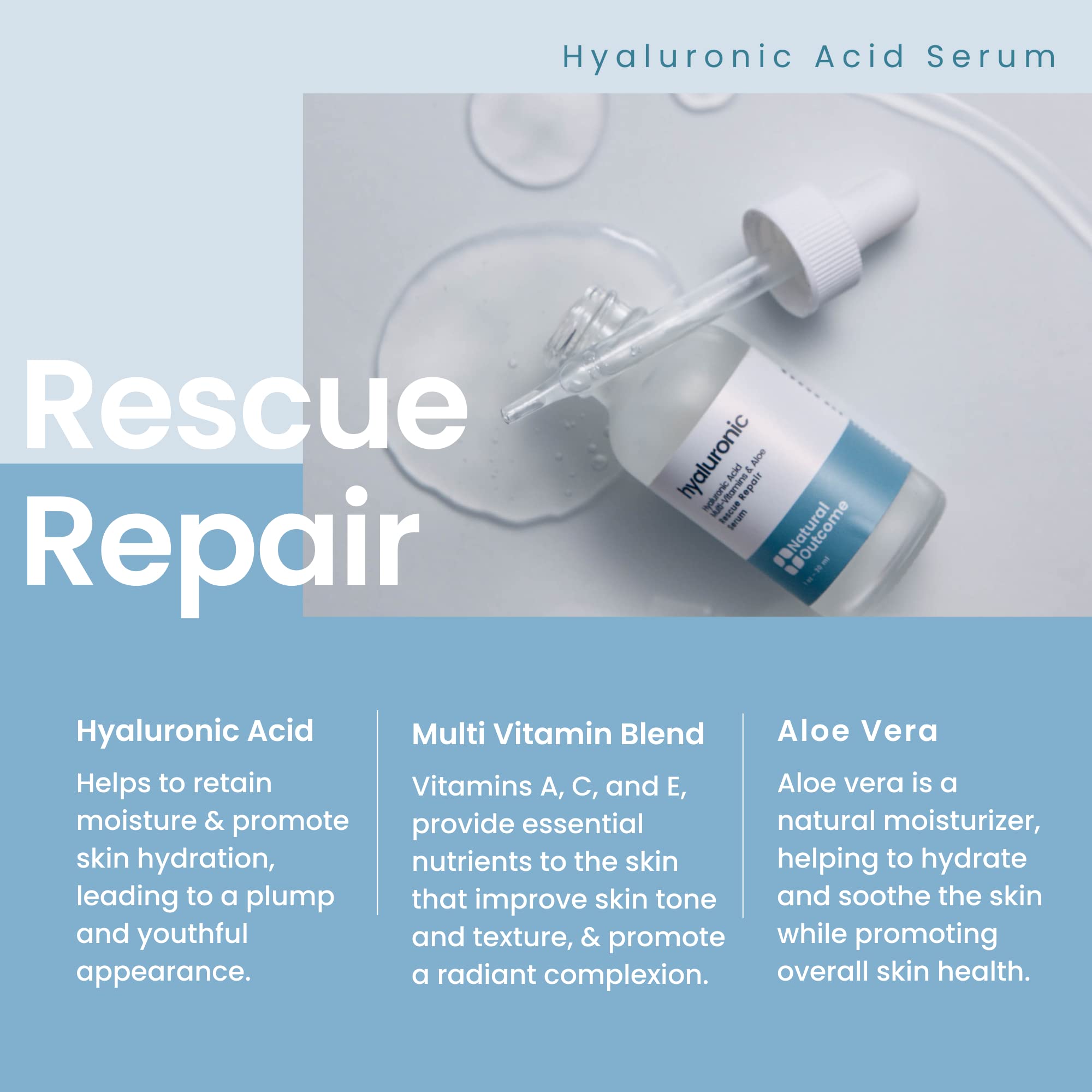 Natural Outcome Face Serum Set Hydrating Hyaluronic Acid and Vitamin C Face - Pack of Two Anti Aging Facial Serum Kit 1 oz Each, Vegan, Cruelty Free & Fragrance Free