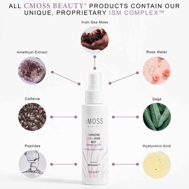 cMOSS BEAUTY Anti-Aging Glass Skin Face Mist – Instant Lift, Glow & Tighten | Sea Moss + Hyaluronic Acid Caffeine & Amethyst – Mood Boost, Oil-Free All Skin Types