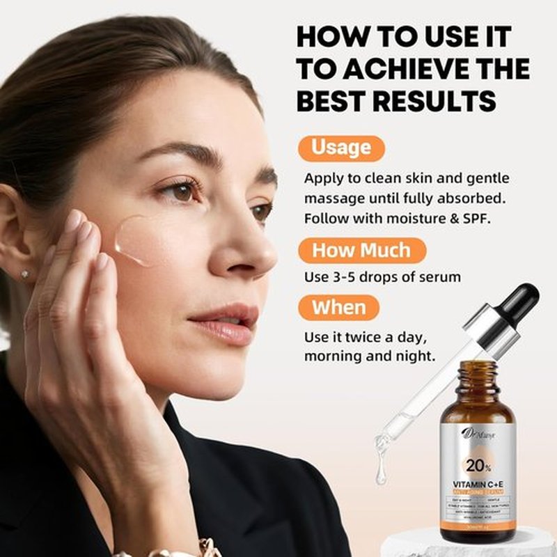 Skiennix Vitamin C Serum - Brightening Anti-Aging Formula with Hyaluronic Acid & Vitamin E for Sensitive Skin