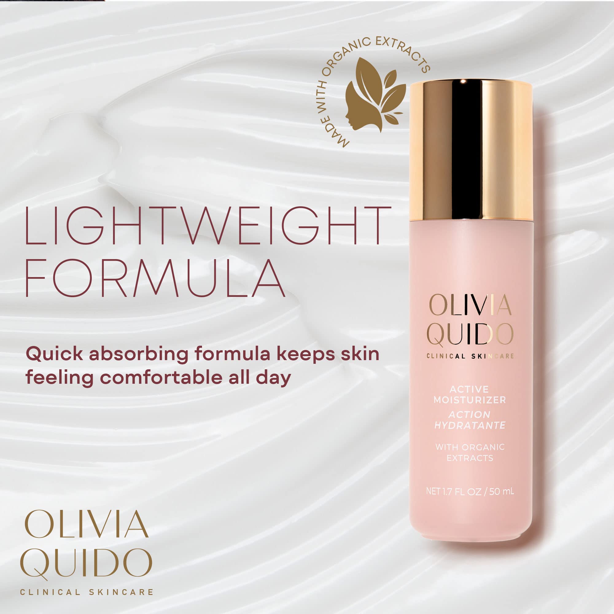 OLIVIA QUIDO Clinical Skincare Active Moisturizer 1.7oz, Facial Skin Care Product for Women and Men, Personal Care Product and Facial Moisturizer for Oily Skin, Dry Skin, and All Other Skin Types