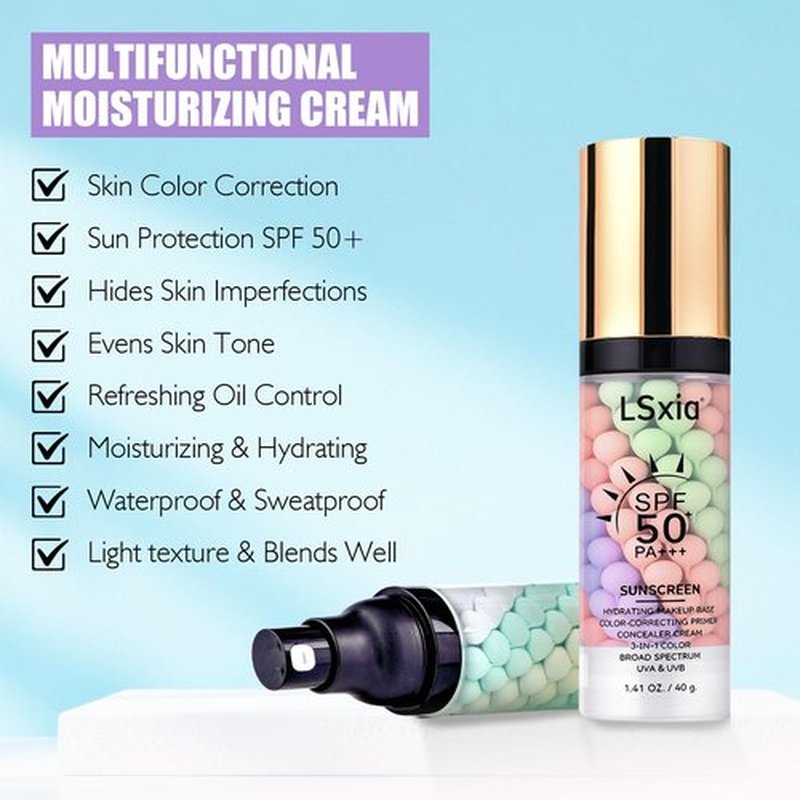 3 In 1 Primer for Face Before Makeup, SPF 50, Tinted Moisturizer Sunscreen Isolation Cream, One Step Color Corrector Makeup Primer, Color Correcting Concealer Oil Control, Base de Maquillaje, #01+#02