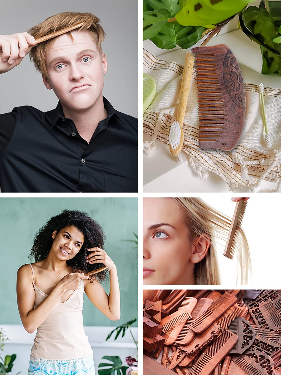 Mandala Crafts Wooden Comb – Green Sandalwood Horn Static-Reducing Design Wood Comb – Wooden Wide Tooth Hair Comb for Men Women Straight Curly Hair Detangling Beard