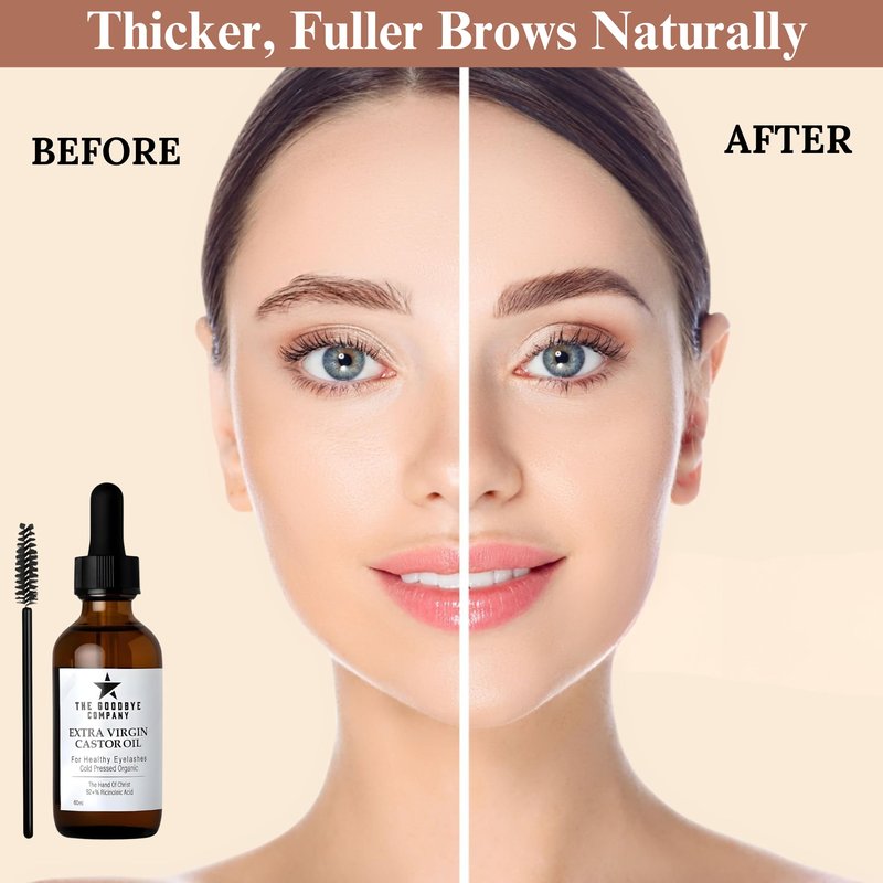 USDA Organic Castor Oil for Eyelashes and Eyebrows Growth - 100% Pure Cold-Pressed, Hexane-Free 60ml with Applicator - Handcrafted in Florida for Hair, Skin & Lashes