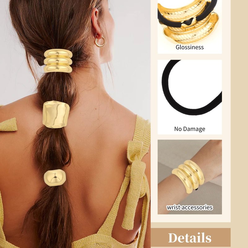 WHAVEL 6 Pcs Gold Hair Ties Hair Cuff Non-Damage Ponytail Holders Gold Hairs Accessories for Women
