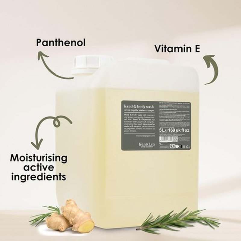 Jean & Len Hand & Body Wash - Rosemary & Ginger Scent | Cleans & Nourishes Skin, 169.07 Fl. Oz.