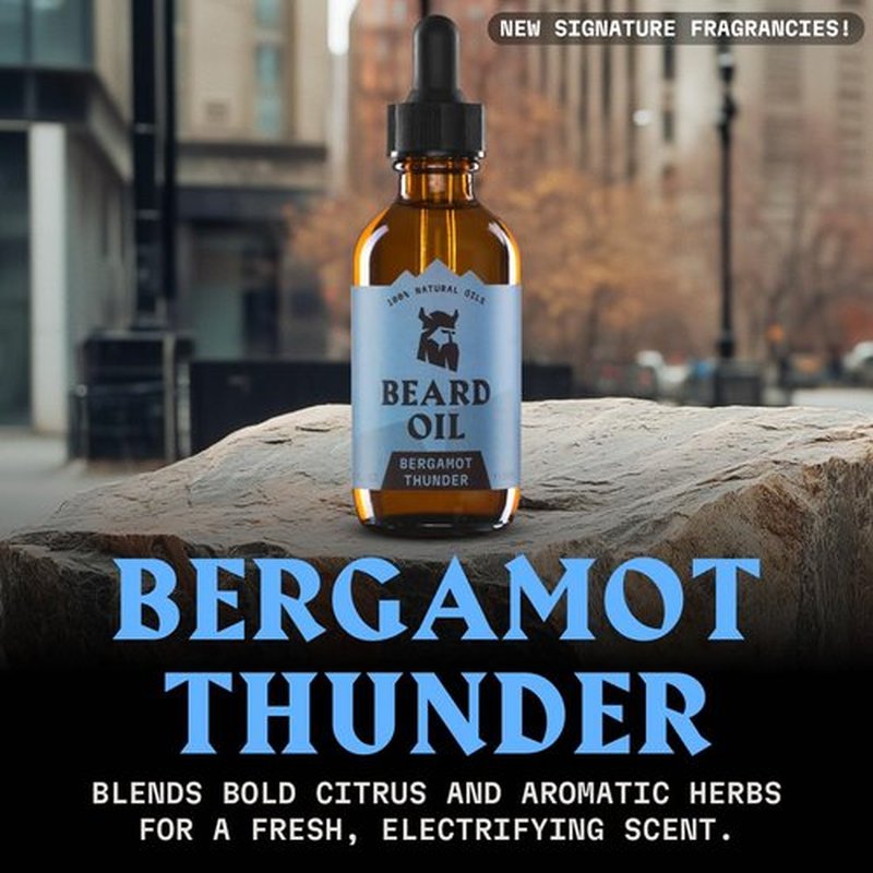 Striking Viking Beard Oil - Natural Conditioner with Almond, Tea Tree & Argan Oils for Growth | 2 Fl Oz, Bergamot Thunder