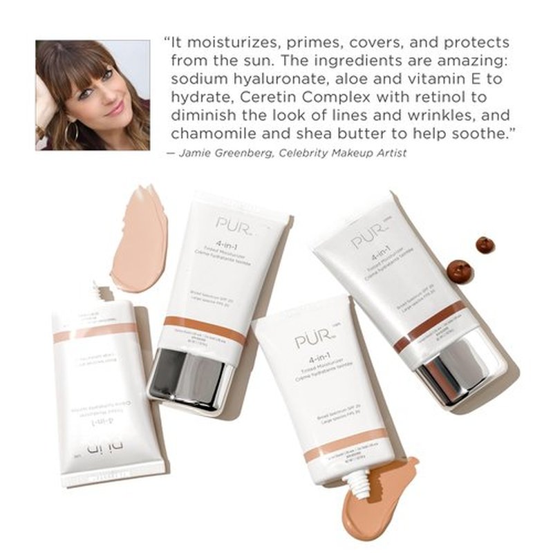 PÜR MINERALS 4-in-1 Tinted Moisturizer with SPF 20 - Hydrating Skin Tint Face Moisturizer, Primer & Foundation with Shea Butter, Aloe Vera & Vitamin B3 - Vegan Friendly, Paraben Free (Buff)