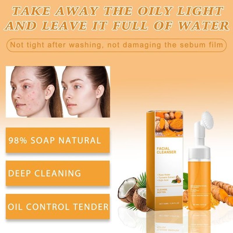 4Pcs Turmeric Wash and Care Three Piece Set,Turmeric Trio: Facial Wash,Cleansing Mousse & Soap for Skin Care,Turmeric Cleansing Exfoliating Pads,Turmeric Face Wash, Natural Skincare for Face & Body