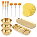 23Pcs Esthetician Supplies for Facials Set, 3 Gold Mixing Bowls Serving Tray 3 Compartment Serving Tray 3 Facial Fan Brushes 3 Flat Brushes, 12 Facial Sponge Compressed Round
