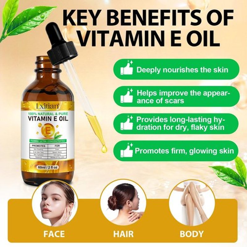 Meifenla Vitamin E Oil for Skin,75,000 IU Pure Vitamin E Oil for Face, Hair,Nail & Body Tightening Plump Skin,Reduce Fine Lines & Scars,Non-GMO