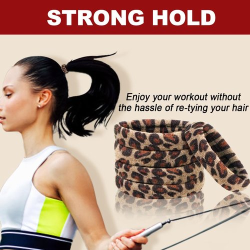 150PCS Hair Ties, IKOCO Hair Ties for Women No Damage, Cotton Seamless Ponytail Holders for Thick Hair, Leopard Animal Print