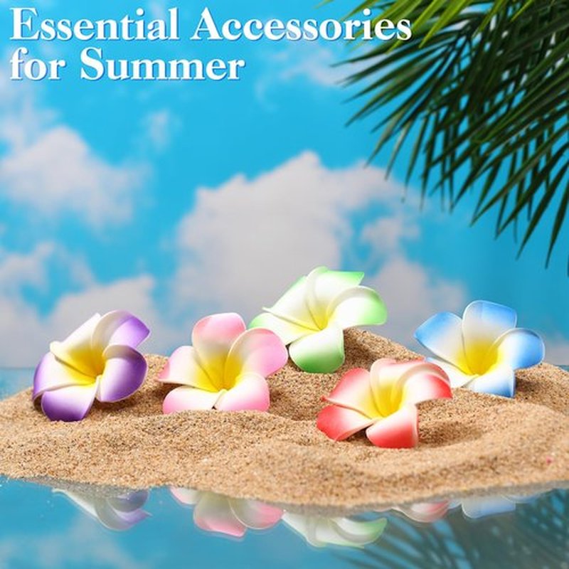 18 Pcs Hawaiian Flower Hair Clips, 2.75 Inch Plumeria Foam Hair Clip Artificial Tropical Flower Hairpins for Beach Vacation Wedding