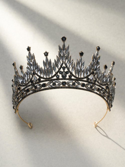 SWEETV Tiaras and Crowns for Women, Wedding Tiara for Bride, Rhinestone Queen Crown, Crystal Costume Hair Accessories for Birthday Prom Quinceanera Celebration (Black 02)