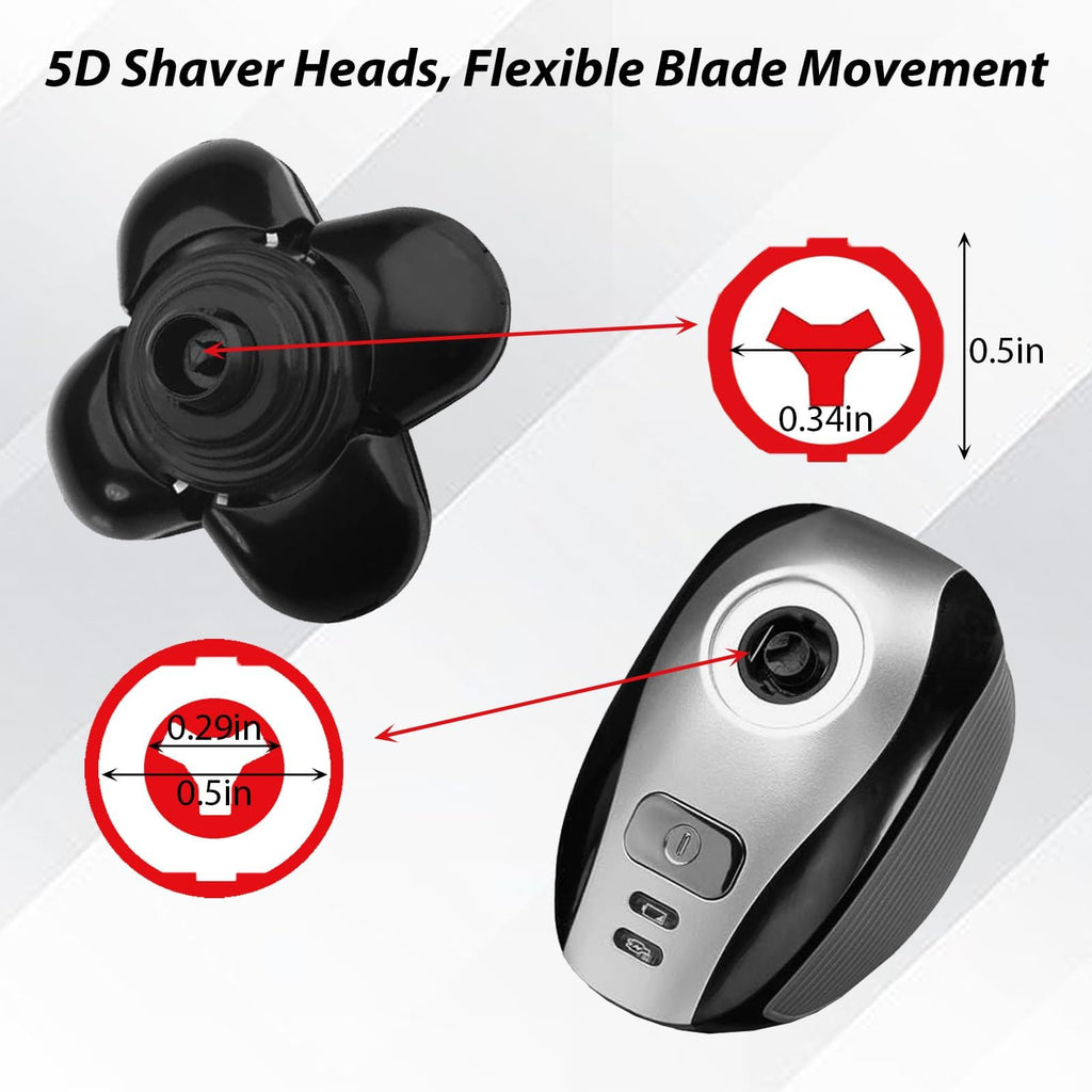 5 Replacement Heads for Universal Series Head Shaver, Waterproof Blade Electric Bald Men Freedom Grooming Waterproof Razor Refills Rotary Heads Design + 2 Cleaning Brushes for Father Husband Partner