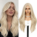 WIGER Mixed Blonde Long Wavy Wigs Middle Part Curly Wavy Layered Wig Glueless TALOS Synthetic Heat Resistant Fiber Wig for Women Cosplay Party Christmas